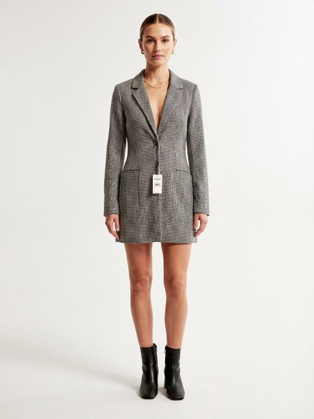 Abercrombie & Fitch Tweed Blazer Dress Women Size S Black White Houndstooth NWT
